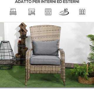 Silla De Jardín Adironrack Con Brazos Y Cojines, Silla De Ratán Y Acero Para Interiores Y Exteriores, 64X80X90 Cm, Gris Oscuro