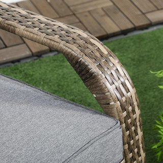 Silla De Jardín Adironrack Con Brazos Y Cojines, Silla De Ratán Y Acero Para Interiores Y Exteriores, 64X80X90 Cm, Gris Oscuro