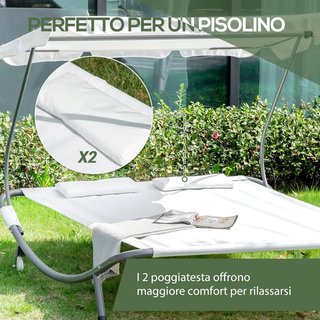 Tumbona Matrimonial 2 Plazas Tumbona con Sombrilla Regulable Exterior y Jardín 200X175X134Cm Crema