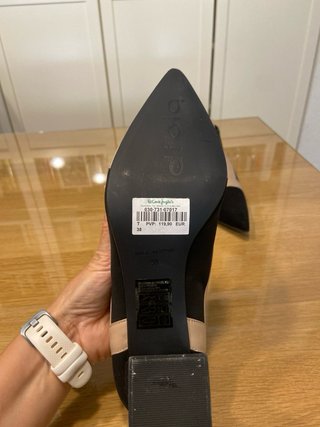 Zapatos tacón ancho T.38 negros y beige