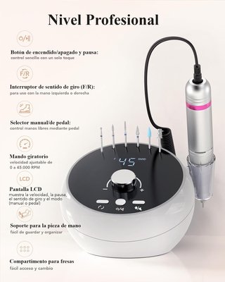 Torno Uñas HOMEASY 45000 RPM + Pedal