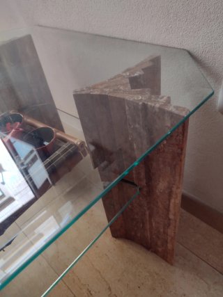 Mesa cristal y mármol rojo