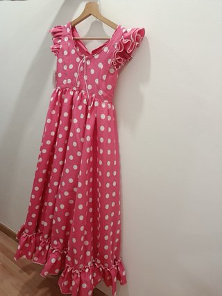 Traje Flamenca Gitana Lunares Rosa 10 Años