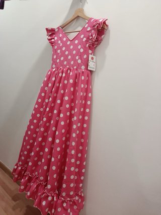 Traje Flamenca Gitana Lunares Rosa 10 Años