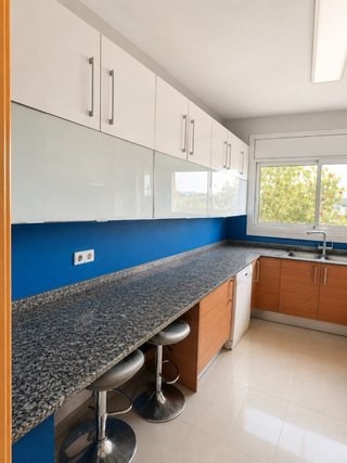 Armarios de cocina blancos y azules