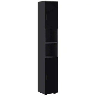 Columna de Baño de Aglomerado con 2 Estantes Abiertos y 2 Armarios de 2 Niveles Regulables, 30x30x183 cm, Negro y Gris Oscuro