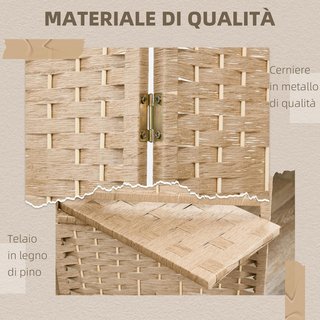 Biombo Interior de 4 Paneles Plegable, 160X170 Cm Separador de Ambientes Interior Autoportante con Estantes de Papel y Madera de Pino para Casa, Sala de Estar y Oficina, Color Natural