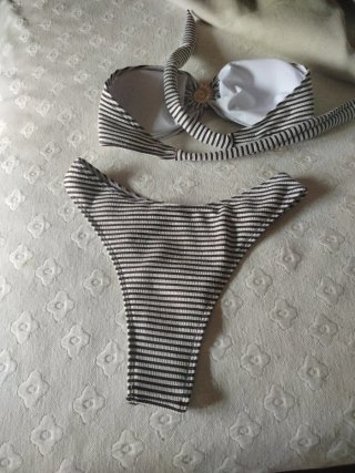 Bikini rayas chocolate y blanco joya