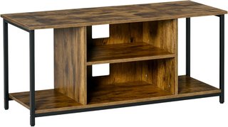 Mueble TV Moderno, Hasta 55'' Con Estantes Abiertos, Mueble De Salón Moderno, Bajo, Elegante, Estilo Industrial, Madera Y Acero, 110L X 40P X 50Acm, Marrón Rústico