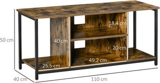 Mueble TV Moderno, Hasta 55'' Con Estantes Abiertos, Mueble De Salón Moderno, Bajo, Elegante, Estilo Industrial, Madera Y Acero, 110L X 40P X 50Acm, Marrón Rústico