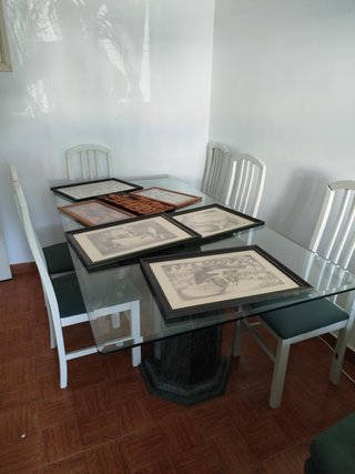 Mesa de Jantar Vidro e Base Mármore
