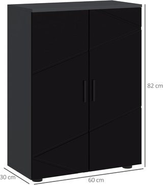 Mueble de Baño Ahorra Espacio de Madera con 2 Puertas, Armario de Baño con Cierre Soft Close y 3 Estantes, 60X30X82Cm, Negro Brillante