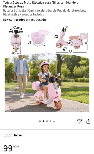 Moto Eléctrica Infantil Twinly Scootly Rosa