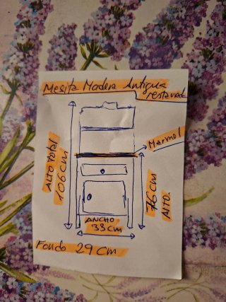 Mesita auxiliar  antigua  ,de madera y mármol rest