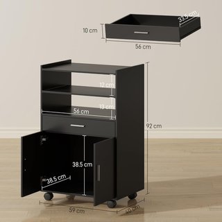 Carro Microondas Con Ruedas, Credenza de Cocina Con Cajón, Superficie para Electrodomésticos, Armario de 2 Puertas, Estante Extraíble y Estante Abierto, Carrito de Cocina para Sala de Estar, 59X40...