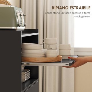 Carro Microondas Con Ruedas, Credenza de Cocina Con Cajón, Superficie para Electrodomésticos, Armario de 2 Puertas, Estante Extraíble y Estante Abierto, Carrito de Cocina para Sala de Estar, 59X40...