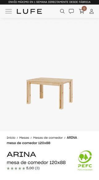 Mesa de comedor LUFE Arina madera 120x88