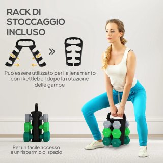 Set Manubri con Supporto, 3 Coppie di Pesi da 2 x