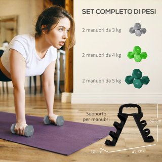 Set Manubri con Supporto, 3 Coppie di Pesi da 2 x