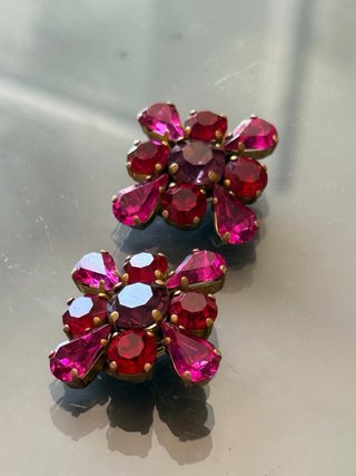 Orecchini clip vintage strass fucsia e rossi