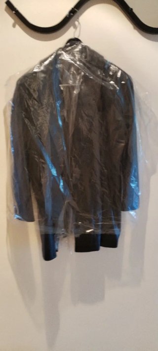 Americana larga vintage de piel negra auténtica