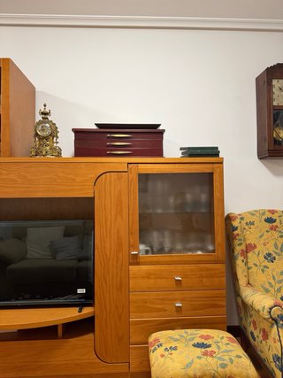 Mueble de salón completo madera y cristal