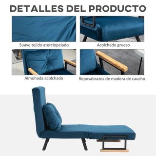 Sofá Cama Azul Terciopelo y Madera