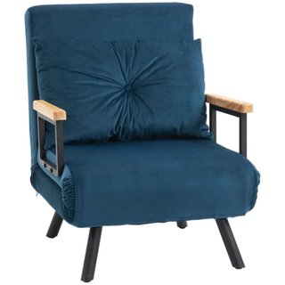 Sofá Cama Azul Terciopelo y Madera