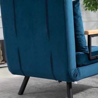 Sofá Cama Azul Terciopelo y Madera