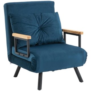 Sofá Cama Azul Terciopelo y Madera