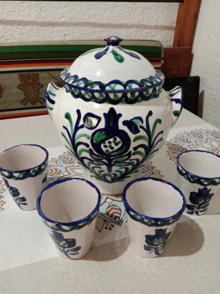 Sangría y vasos cerámica granadina Faja lauza