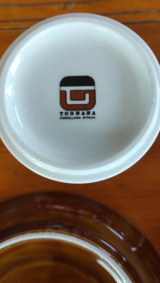 3 Tazze Tognana Porcellana Anni '60 Arancio piatti