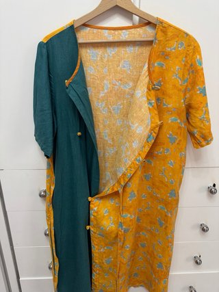 Abito estivo verde e giallo 100%di lino