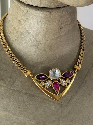 Collana vintage anni 80 dorata con pietre