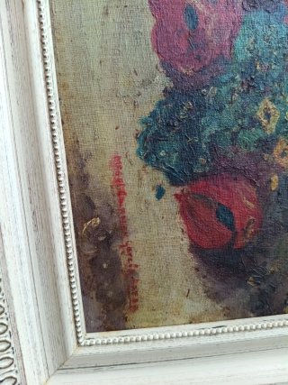 Cuadro flores sobre tabla firmado
