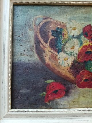 Cuadro flores sobre tabla firmado