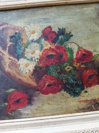 Cuadro flores sobre tabla firmado