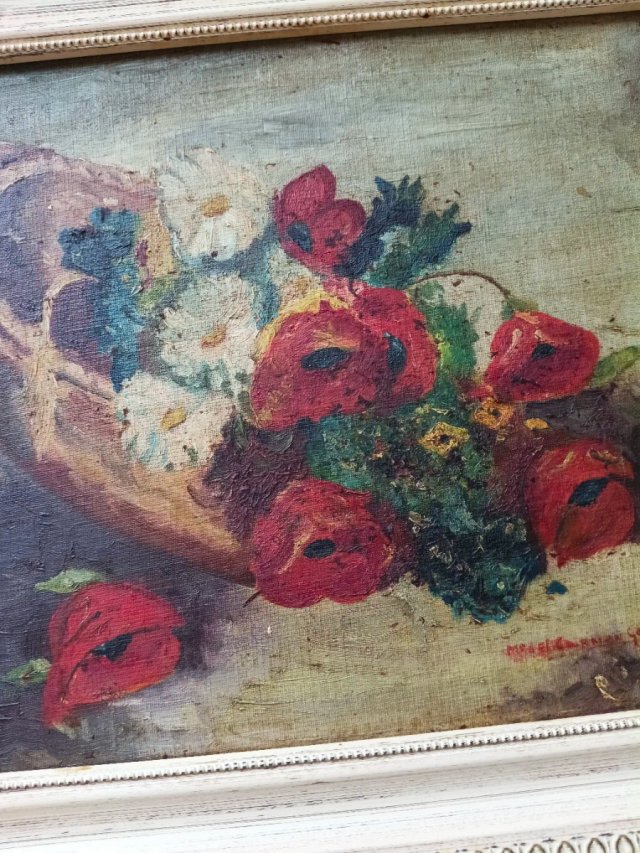 Cuadro flores sobre tabla firmado