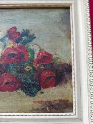 Cuadro flores sobre tabla firmado