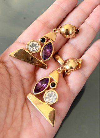Orecchini clip vintage anni 80 oro viola