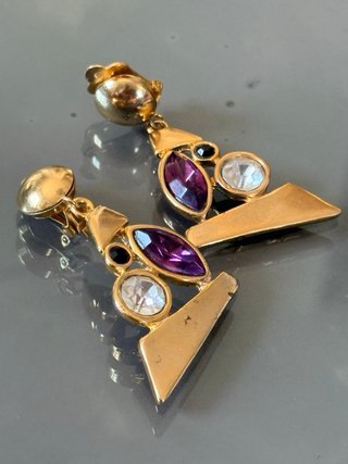 Orecchini clip vintage anni 80 oro viola