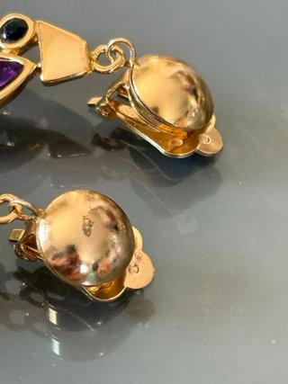 Orecchini clip vintage anni 80 oro viola