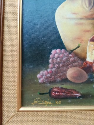 Cuadro bodegón tela firmado