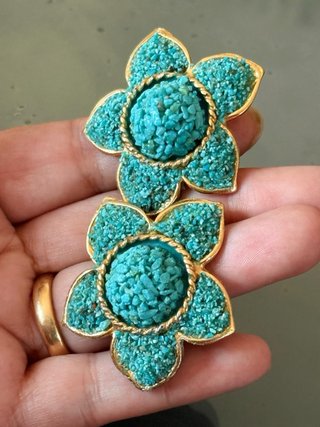 Orecchini clip fiore azzurro grandi