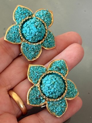 Orecchini clip fiore azzurro grandi