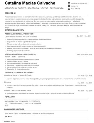 Dependienta, Recepcionista, Asesora Comercial