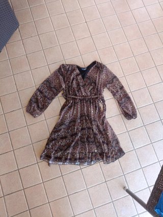 Vestitino fantasia marrone e multicolor