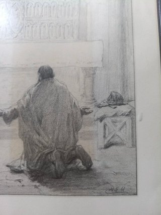 Cuadro carboncillo firmado religioso