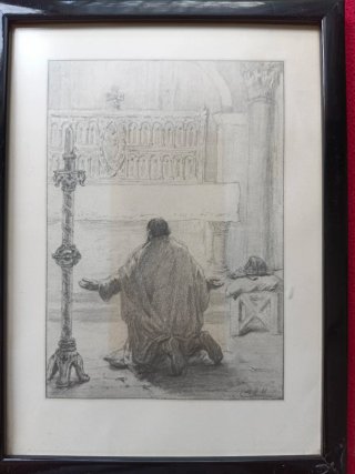 Cuadro carboncillo firmado religioso