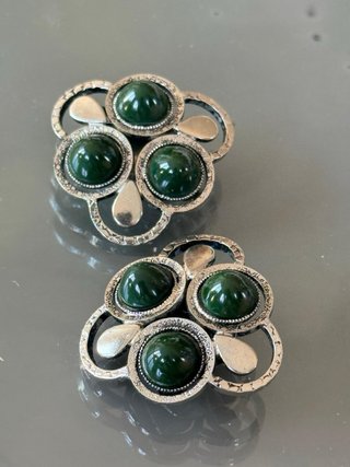 Orecchini clip vintage cabochon vetro verde
